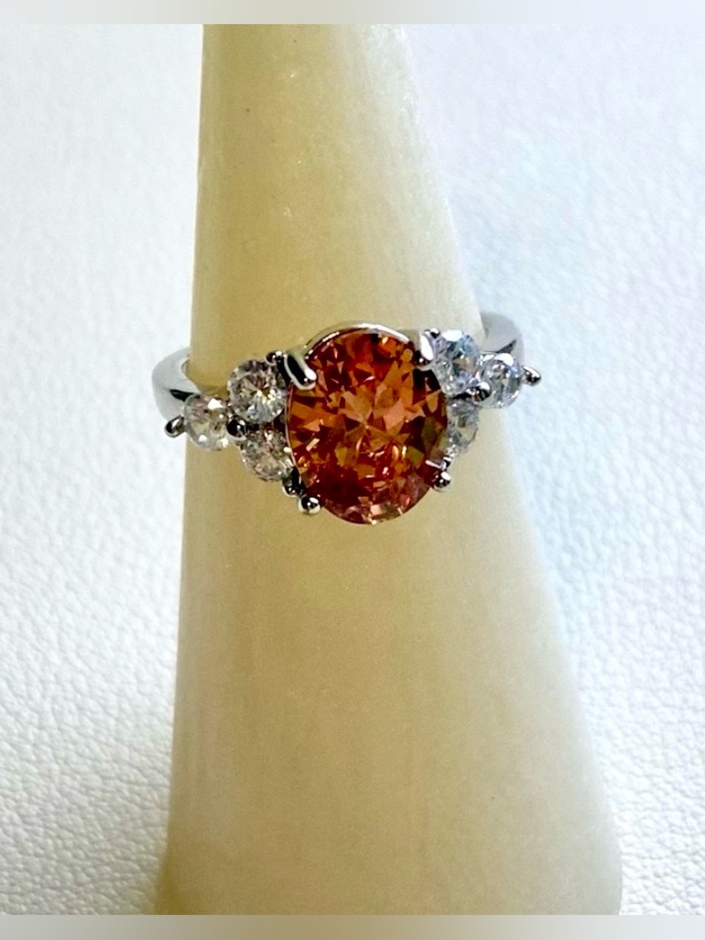 Elegant Silver and Orange Gemstone Ring